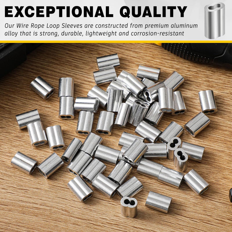 Yaocom 500 Pcs 1/8"" Aluminum Crimping Loop Sleeve Cable Crimp Ferrules Wire Rope Sleeves for Diameter Wire Rope and Cable Line Ends - Image 5